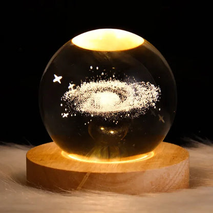 3d Galaxy Space Crystal Ball Night Light With Stand (warm Light)