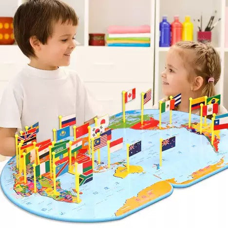 World Map Puzzle With Flags And Capitals